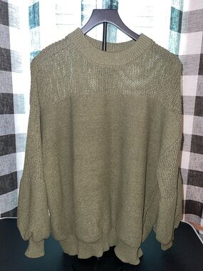 Olive Green Women’s Knit Sweater - Relaxed Crewneck